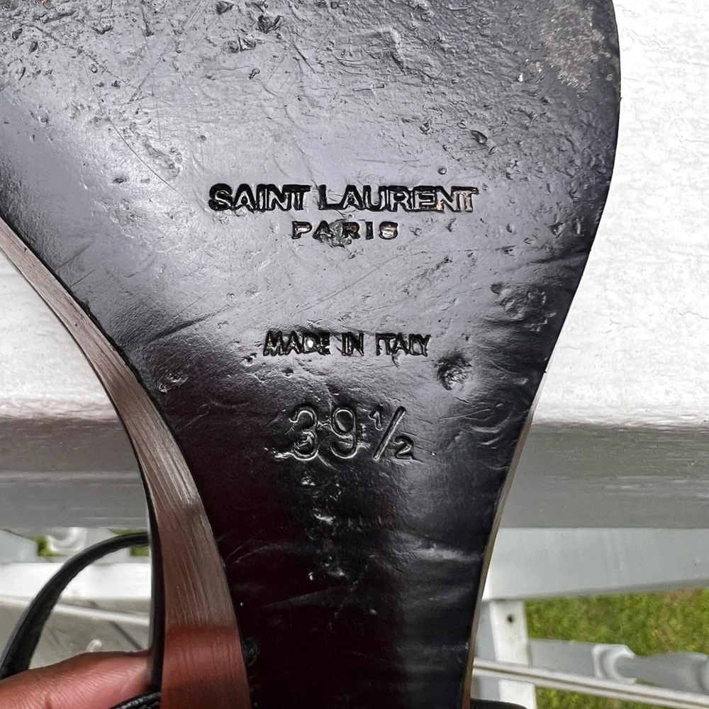 SAINT LAURENT BLACK LEATHER SANDALS (CERTIFICATE OF AUTHENTICITY INCLUDED) - Picture 4 of 8